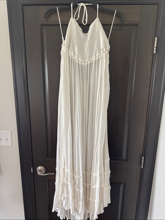 Free People Dresses & Skirts - Free People White Halter Maxi Dress with Ruffled Hem
